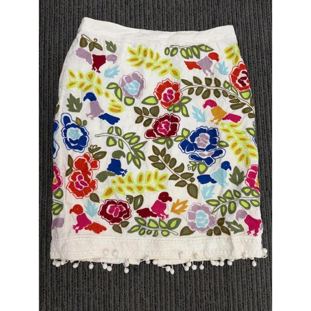 New Anthropologie Moulinette Soeurs Fiesta embroidered pom pom skirt 14